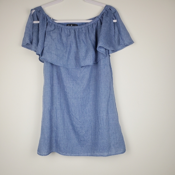 Lulus Dresses & Skirts - Lulu's Denim Blue Off Shoulder Textured Dress